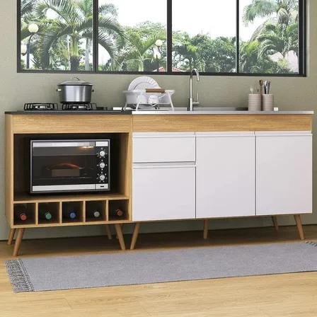 Kit Balcão Cozinha P/pia E Cooktop Veneza Multimóveis Mp2384 Marrom