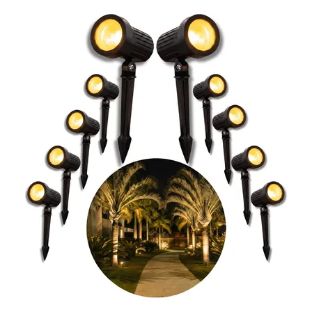 Kit 10 Luminária Espeto Jardim Super Led 7w Ip65 Prova Dágua 127/220v Preto /refletor Espeto Jardim Super Led 7 Branco Quente W Prova Dágua Branco-quente