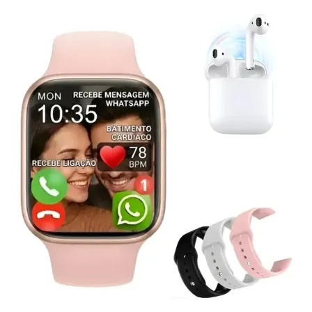 Smartwatch P/ iPhone Samsung S11 Pro Series 11 Faz Ligação Rose Golde Rosa