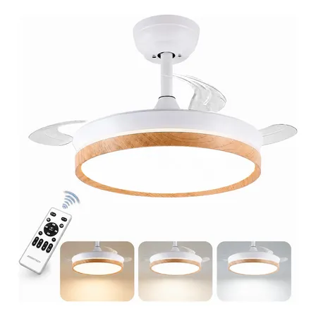 Ventilador De Teto Retrátil Led Silencioso 6 Velocidades 92 Cm 50/60hz Branco Madeirado 127/220v Transparente Policarbonato 3